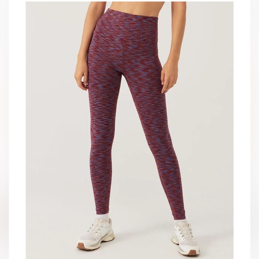 Outdoor Voices Freeform 7/8 Legging Hi Waist Back Logo Stretch Pants Print Wine